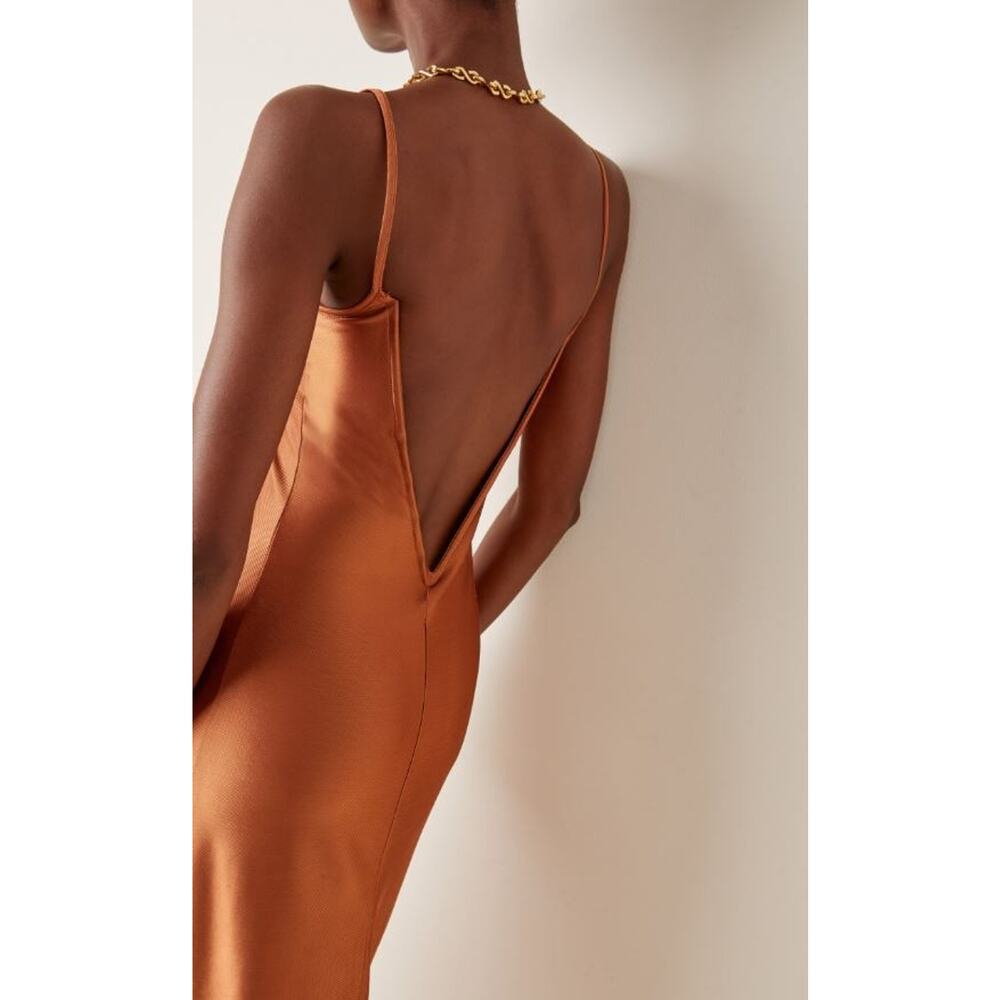 Galvan Sahara Open-Back Satin-Jersey Midi Dress Orange - 36/4